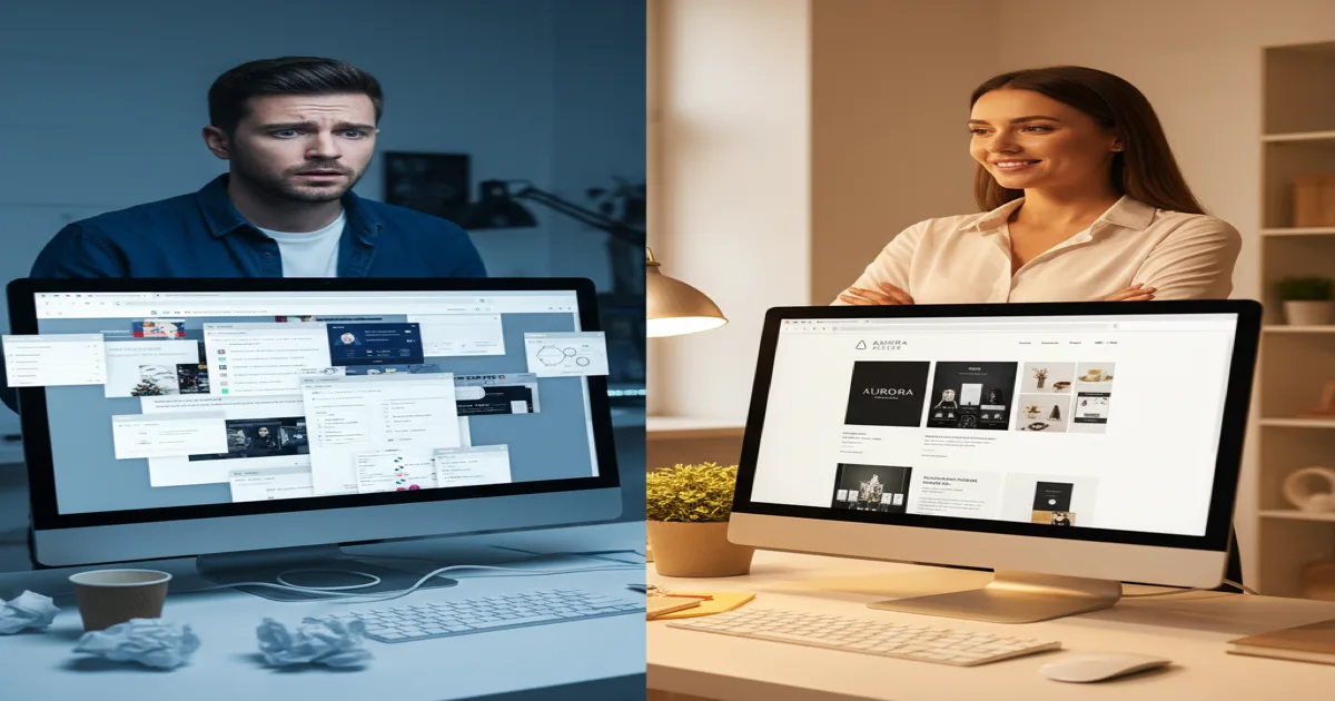 Vergleich: DIY-Website-Struggle vs. fertige professionelle Website