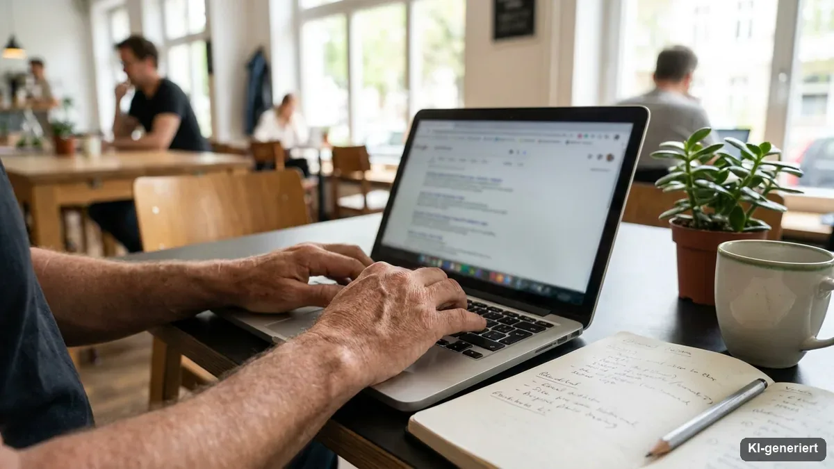 Laptop mit Suchergebnisseite und Notizen zu Rankings