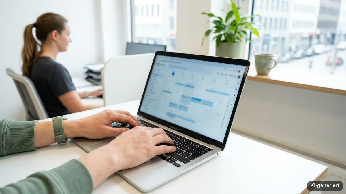 Praxismitarbeiterin pflegt den Online-Terminkalender auf der Praxis-Website