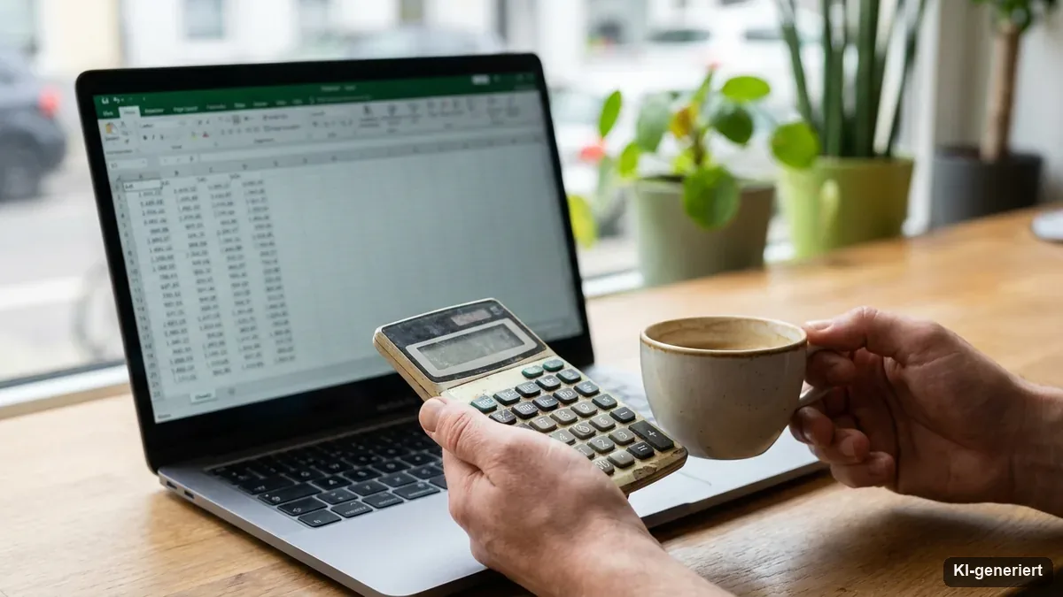 Taschenrechner und Laptop mit Preisübersicht beim Kalkulieren der Website-Kosten