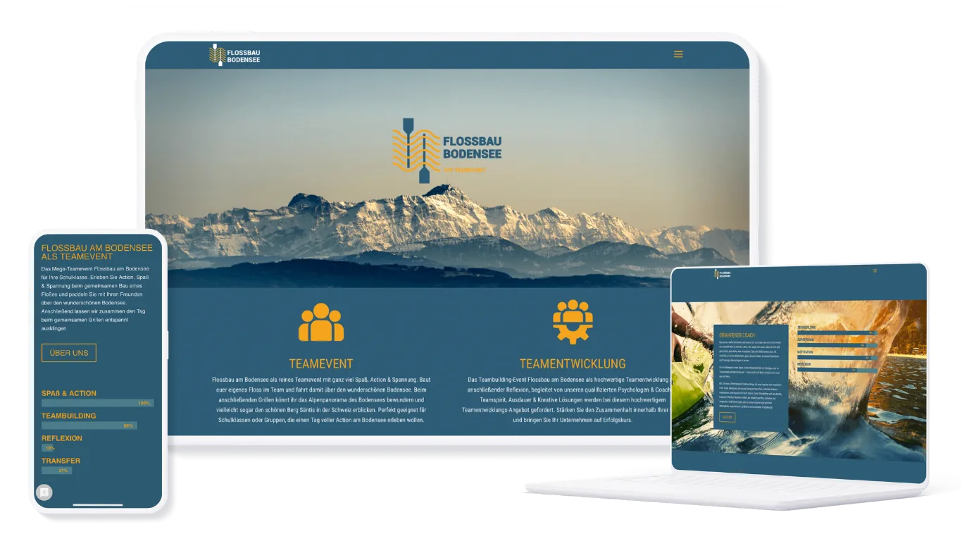 Flossbau Bodensee Website auf Desktop, Tablet und Smartphone